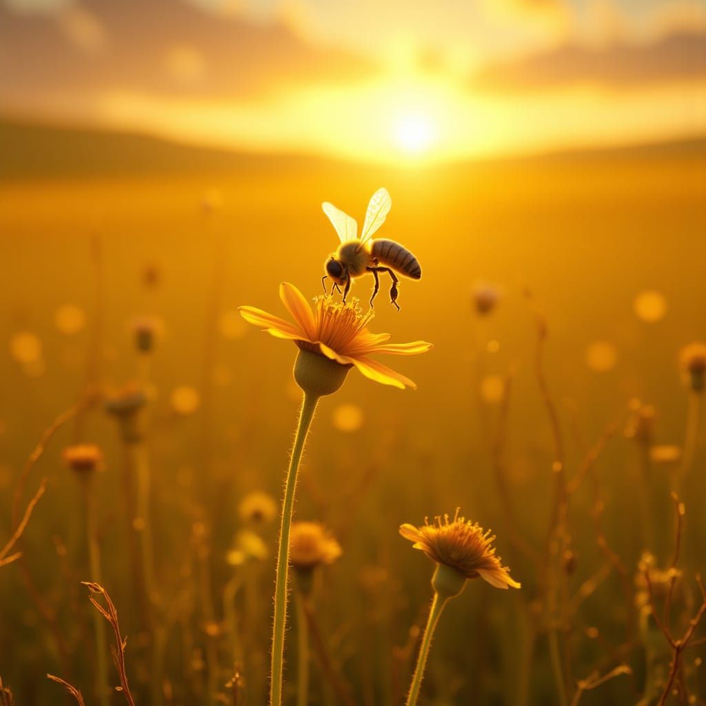 Bee Victorious Over Wildflower Macro Photography