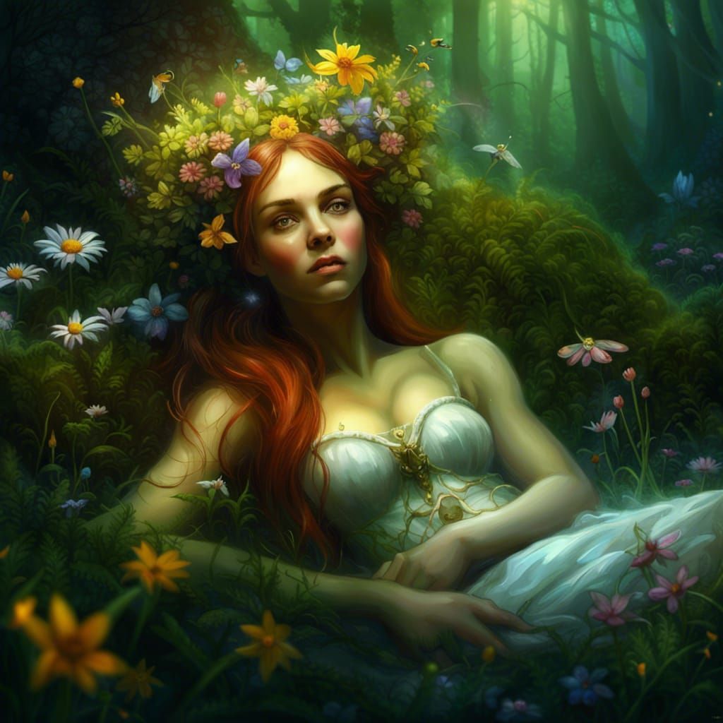 Titania in Spring Forest: A Digital Painting