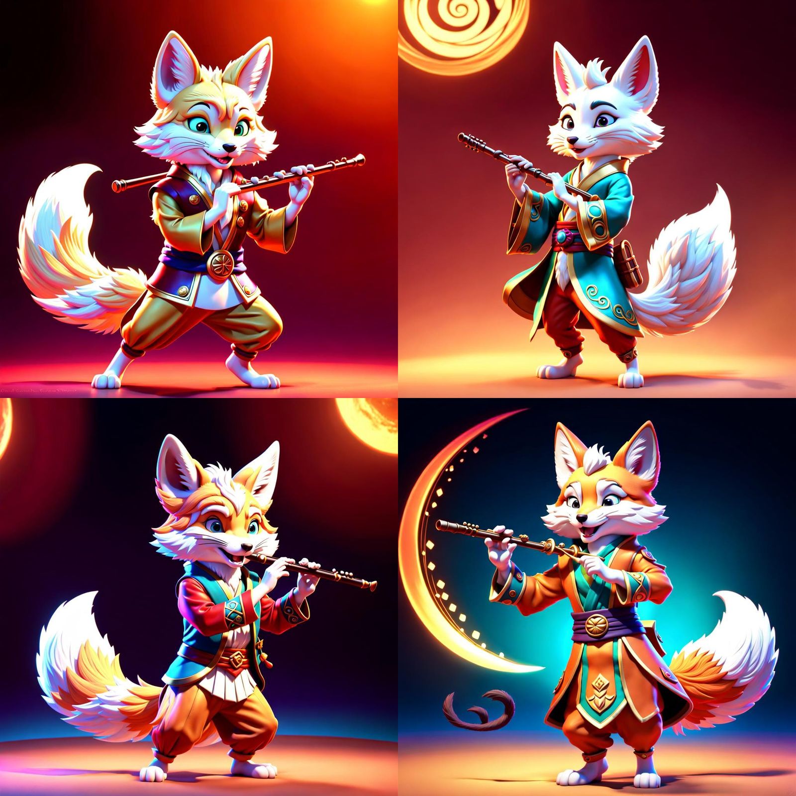 Dancing kitsune Bard playing a flute