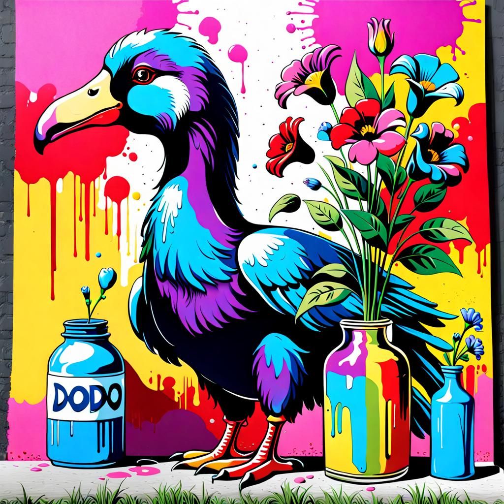 Dodo and Flowers in Graffiti Street Art