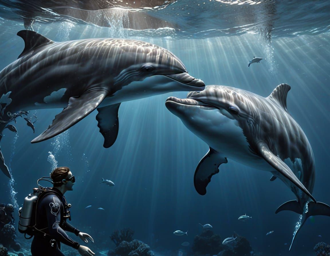 Hyperrealistic Diver and Gentle Giant Encounter