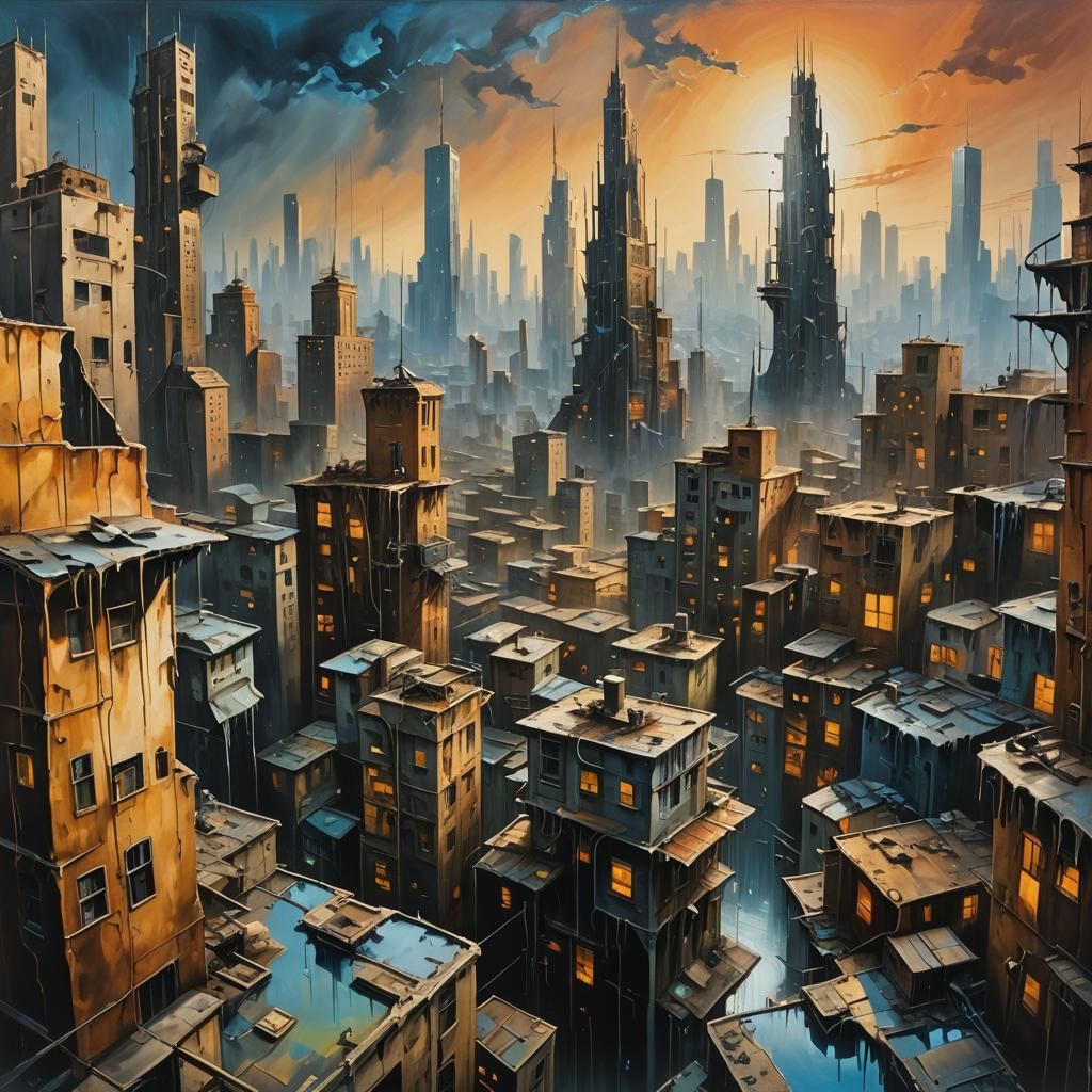 Surrealist Cityscape: Utopia Dystopia in Oil