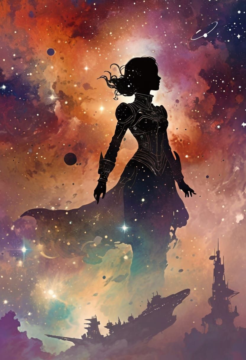 Mystical Space Voyager in Ethereal Cosmic Landscape