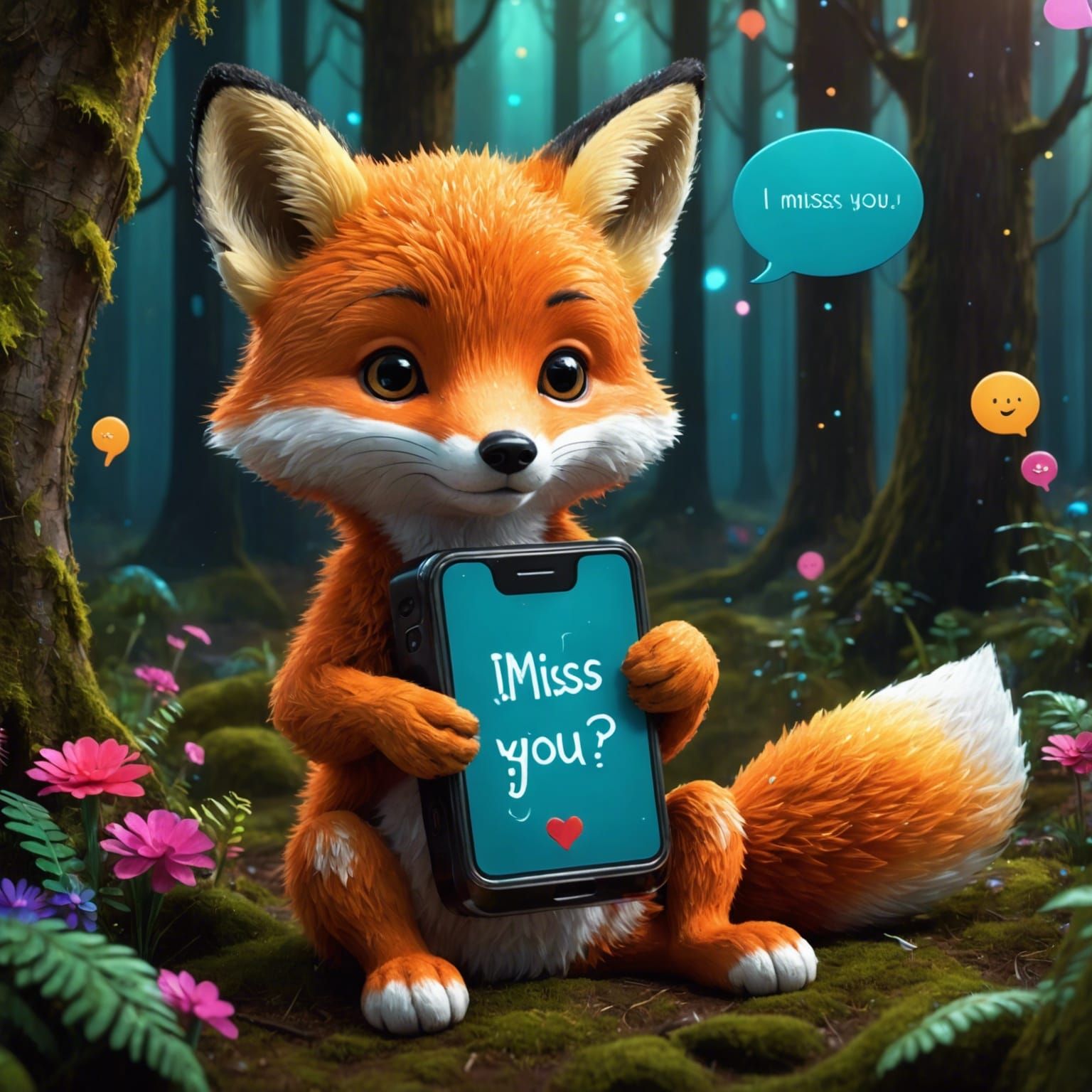Adorable Teary Fox in Enchanted Forest, VFX CGI Render