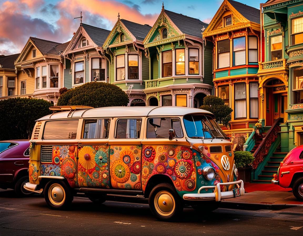 Psychedelic Hippie Bus in San Francisco