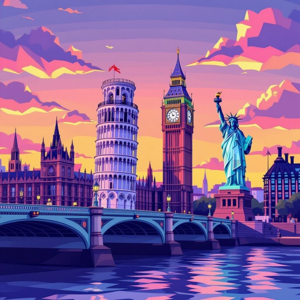 Iconic Landmarks Perched Over Botbasset Bridge in Low-Poly S...