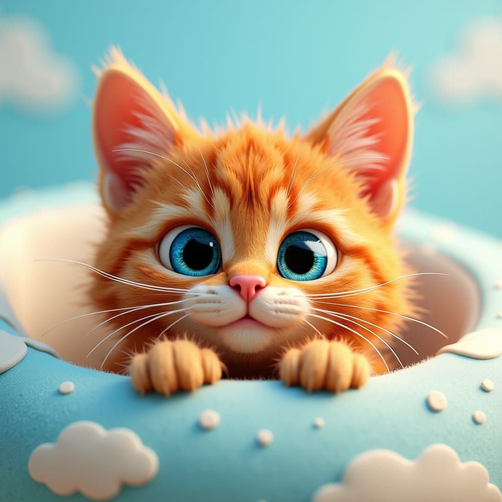 Orange Tabby Cat with Piercing Blue Eyes as 3D Art