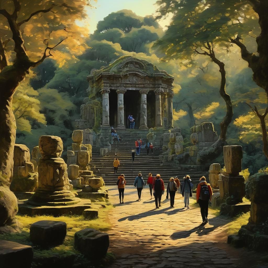 Tourists Explore Surreal Sculptures in Baroque Style