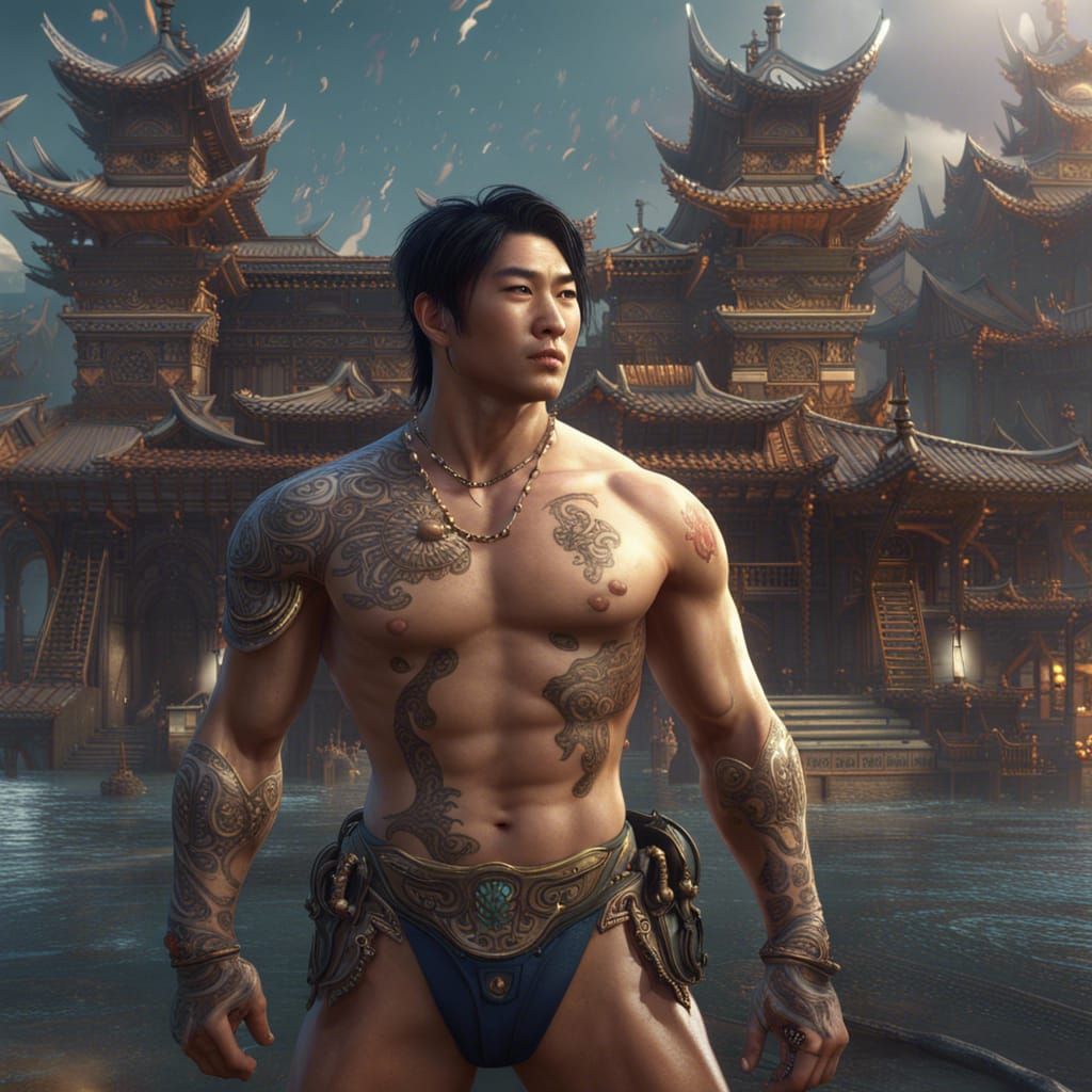 Handsome Korean Man in Bikini: Fantasy Concept Art