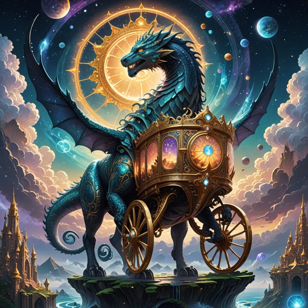 Cosmic Leviathan Carries Golden Palace in Fantasy Art