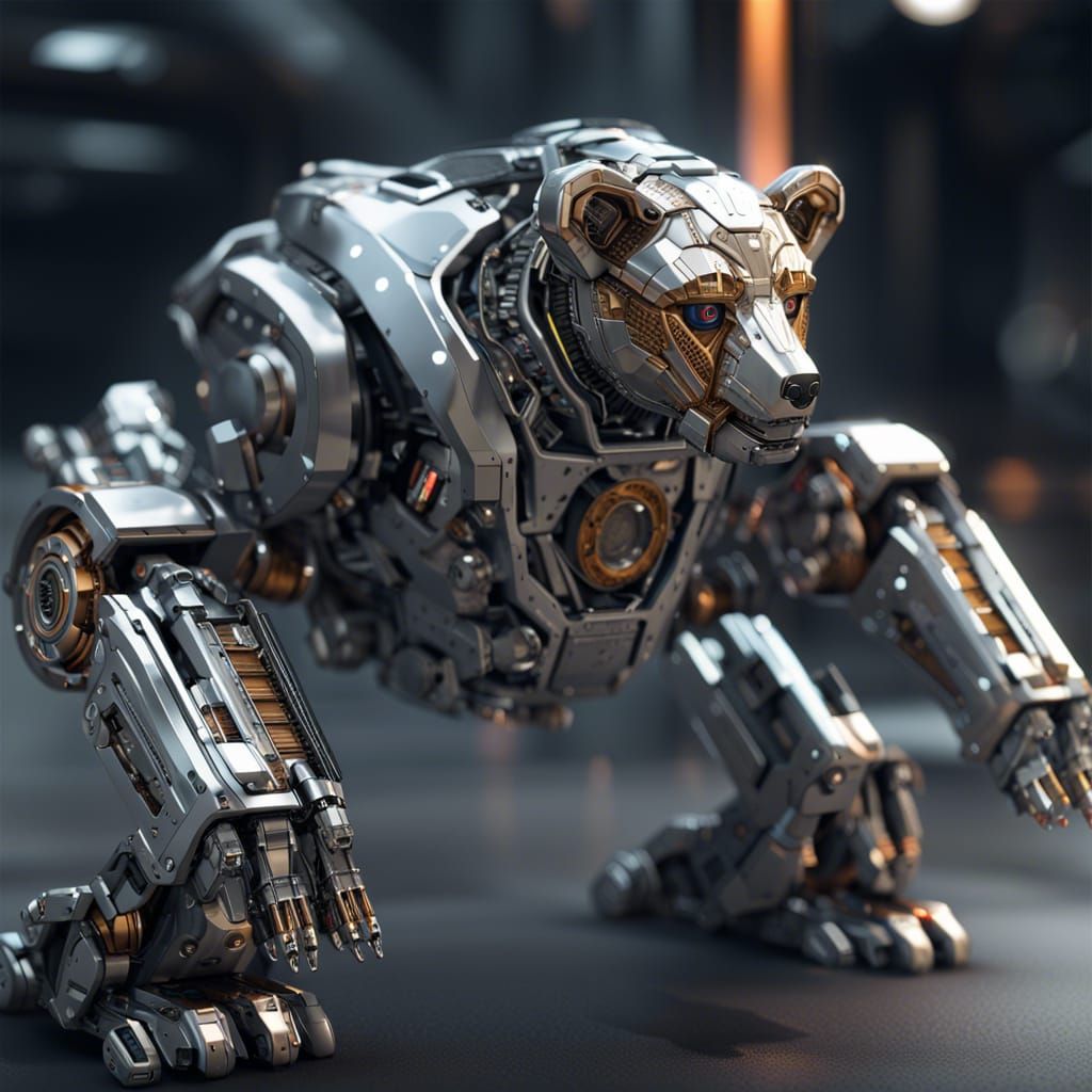 Detailed Robotic Mech Bear in Sci-Fi Landscape