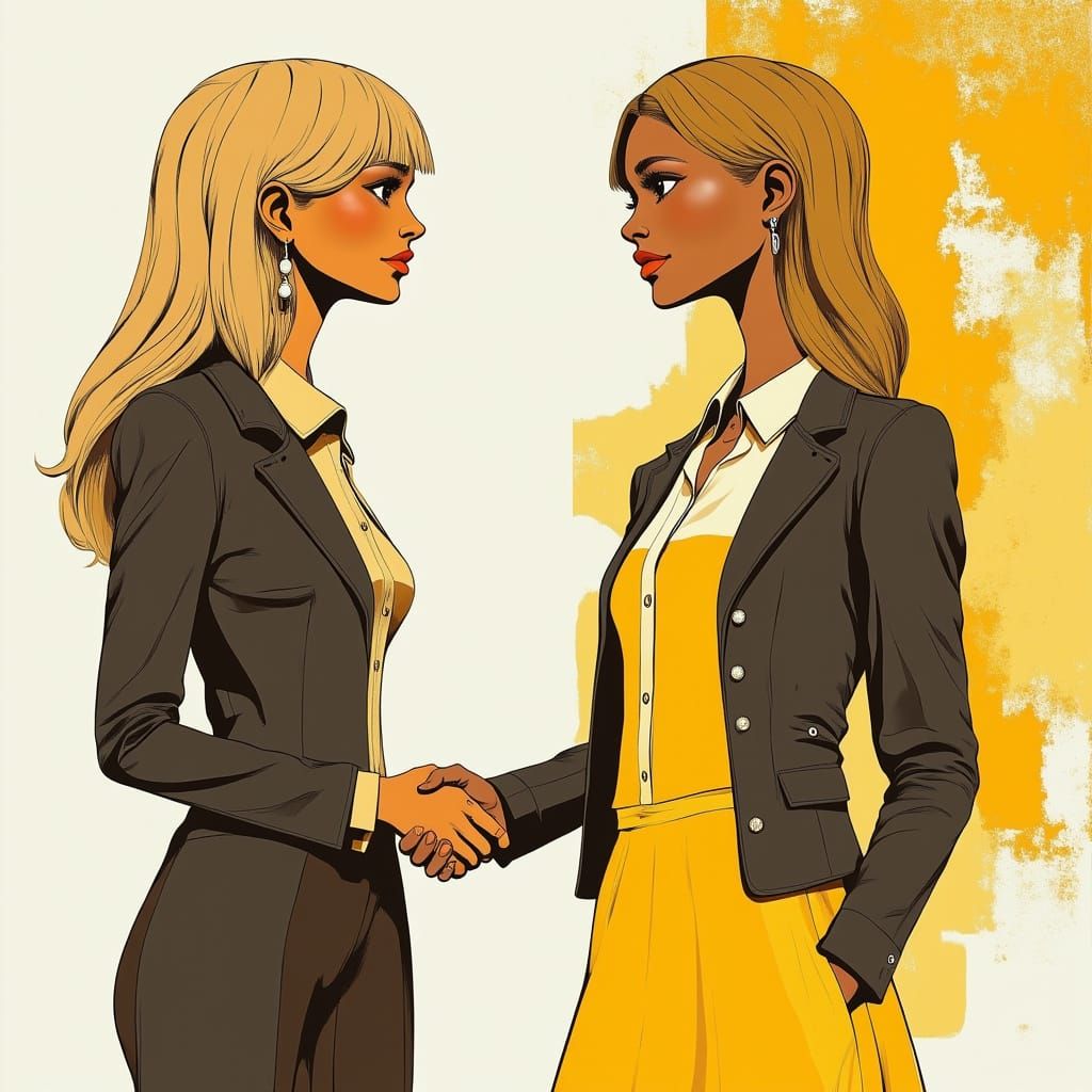 Women Shaking Hands in Ash Thorp Style