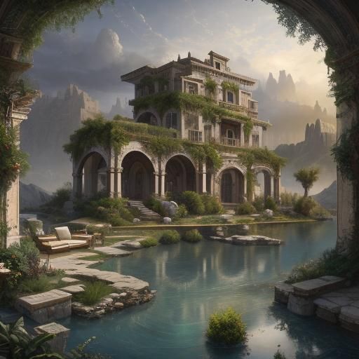 Villa on Oasis: Epic Digital Matte Painting