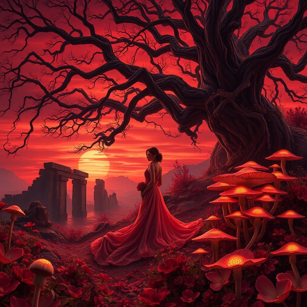 Ethereal Crimson Fantasy Landscape