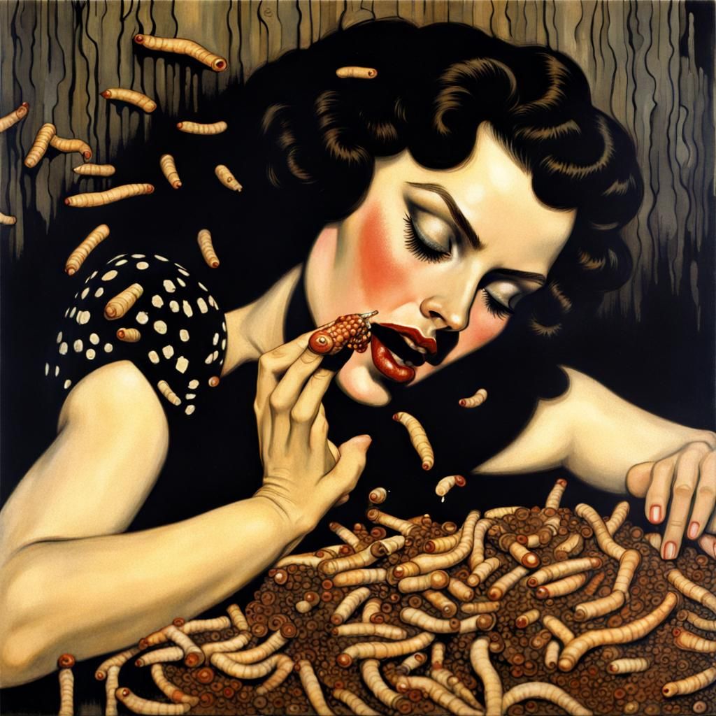 Disturbing Pin-Up Model in Klimt-Inspired Decay