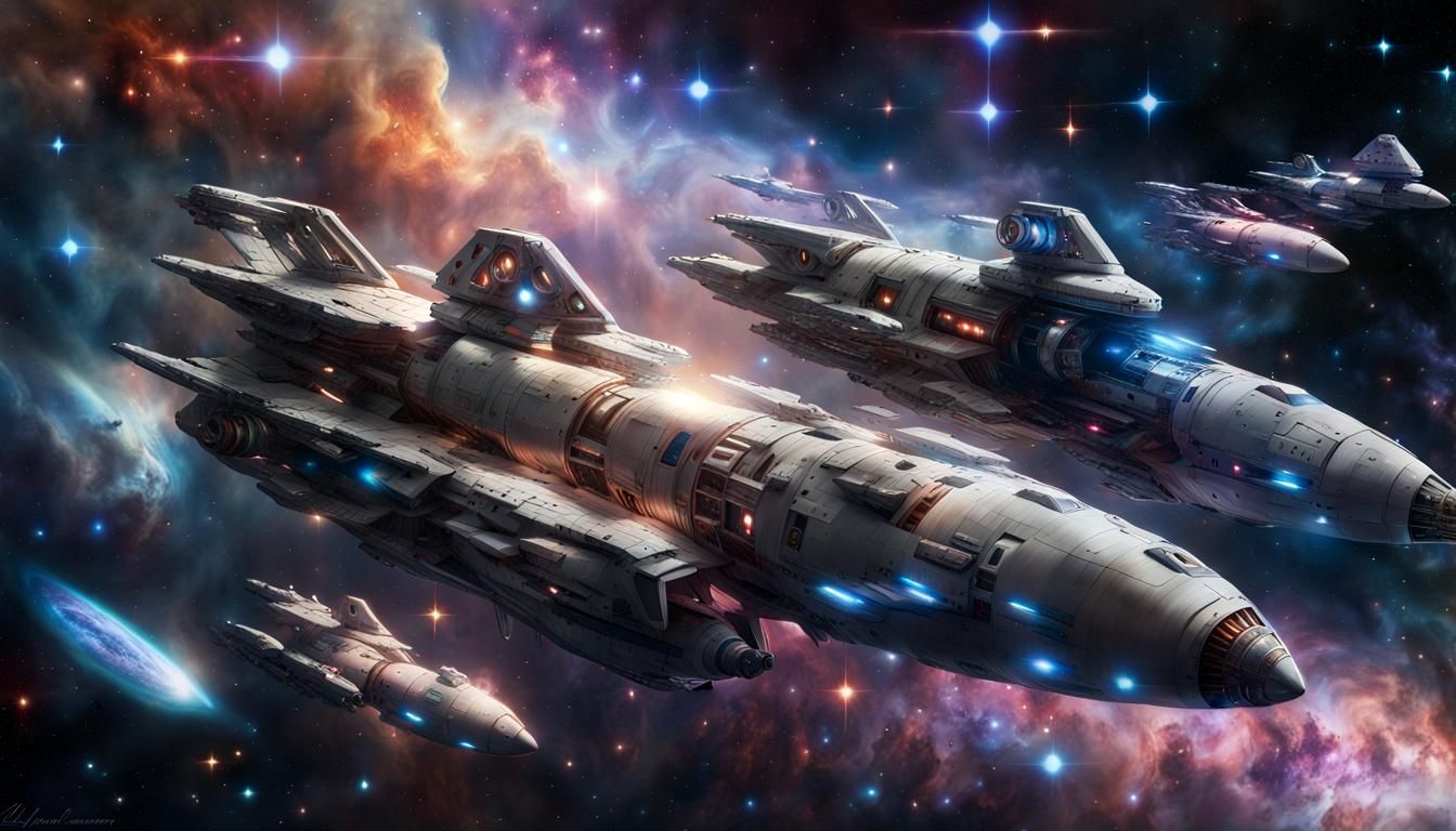 Fleet of Starships in Epic Space Battle