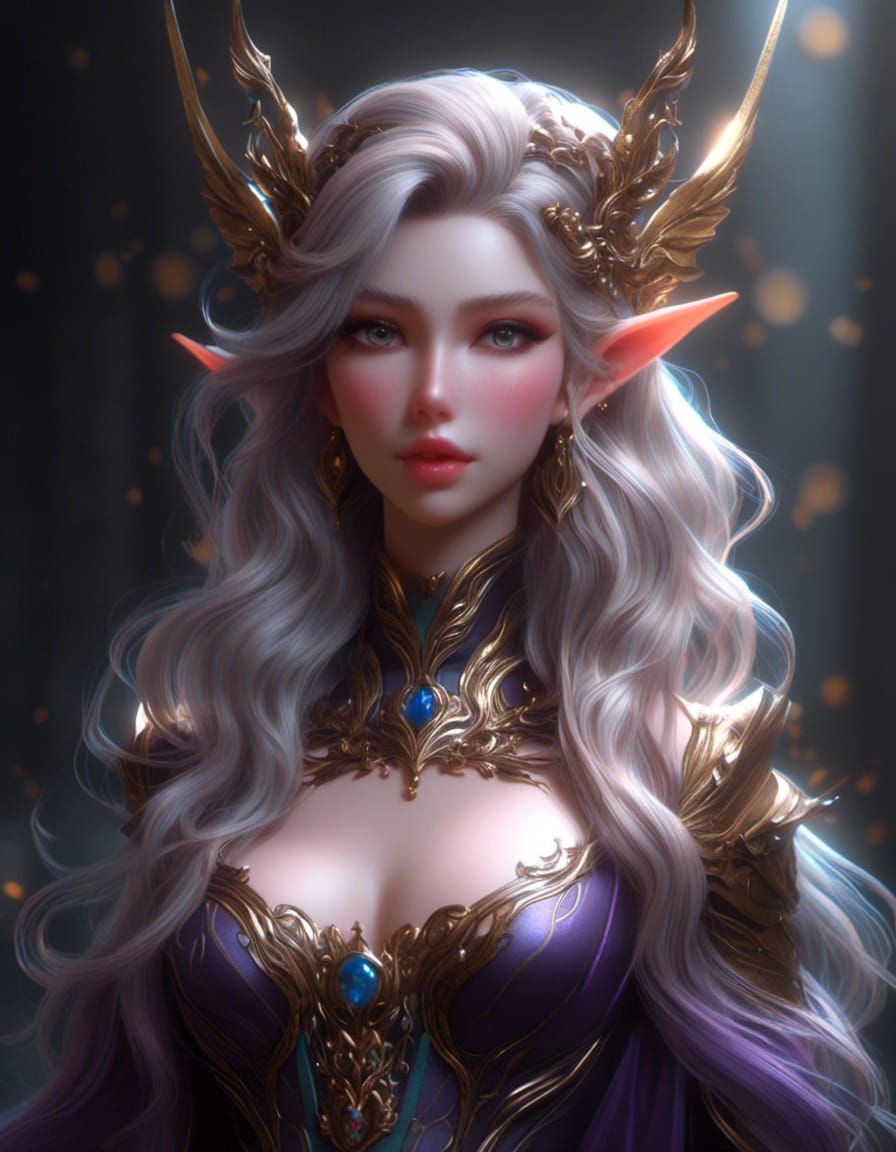 Beautiful Elf Woman Portrait in Anime Style