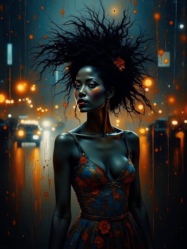 Eyes Staring Through Rainy Window in Dreamlike Collage