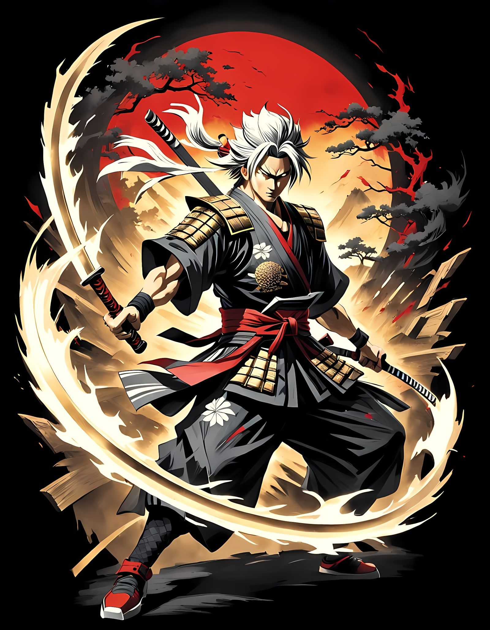 Samurai Miyamoto Musashi in Traditional Japanese Art Style