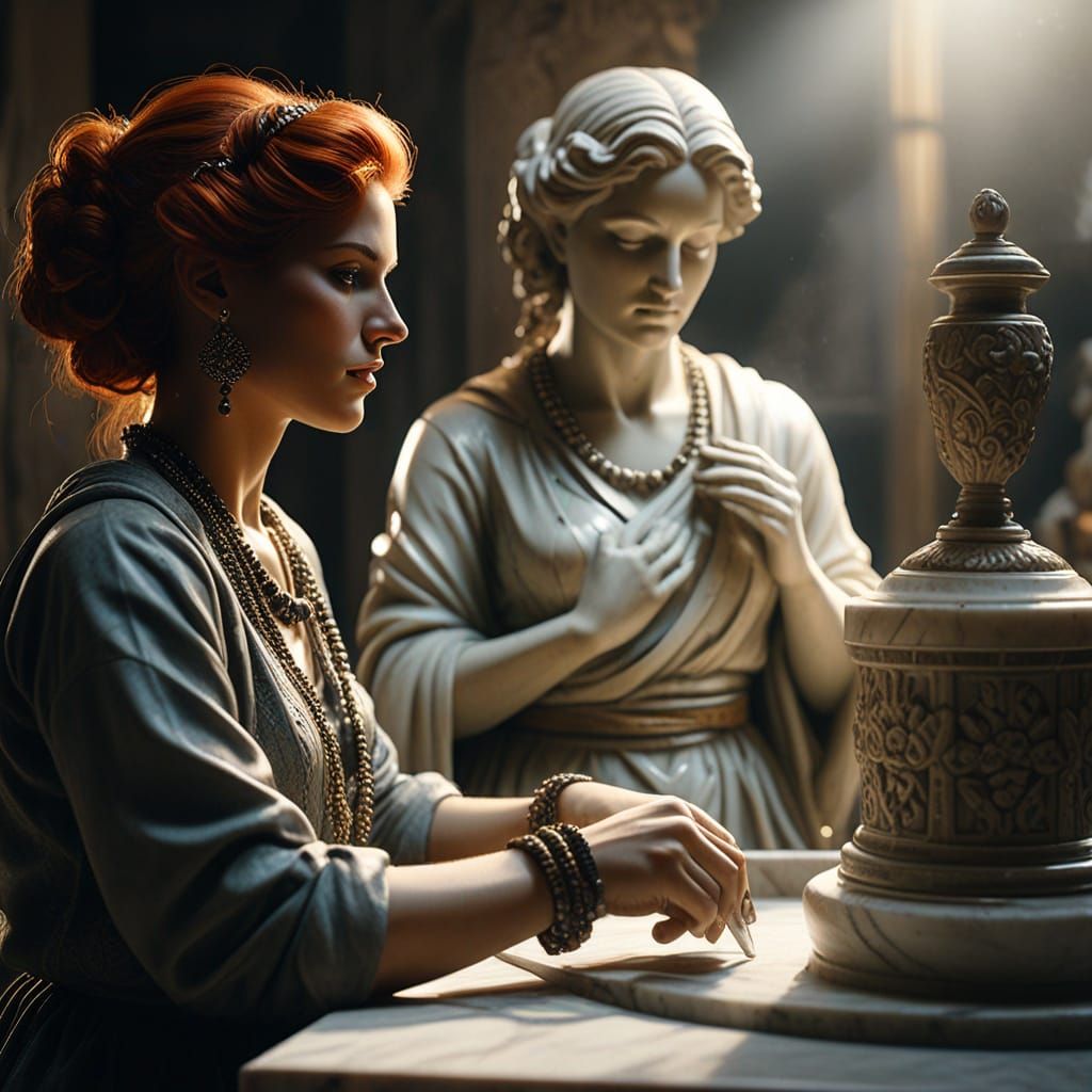 Sculptor Carving Marble Statue: Cinematic Film Still