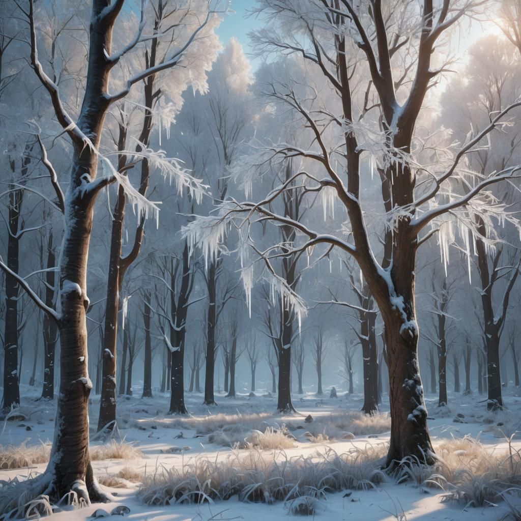 Icy Forest in Winter: Detailed Matte Painting