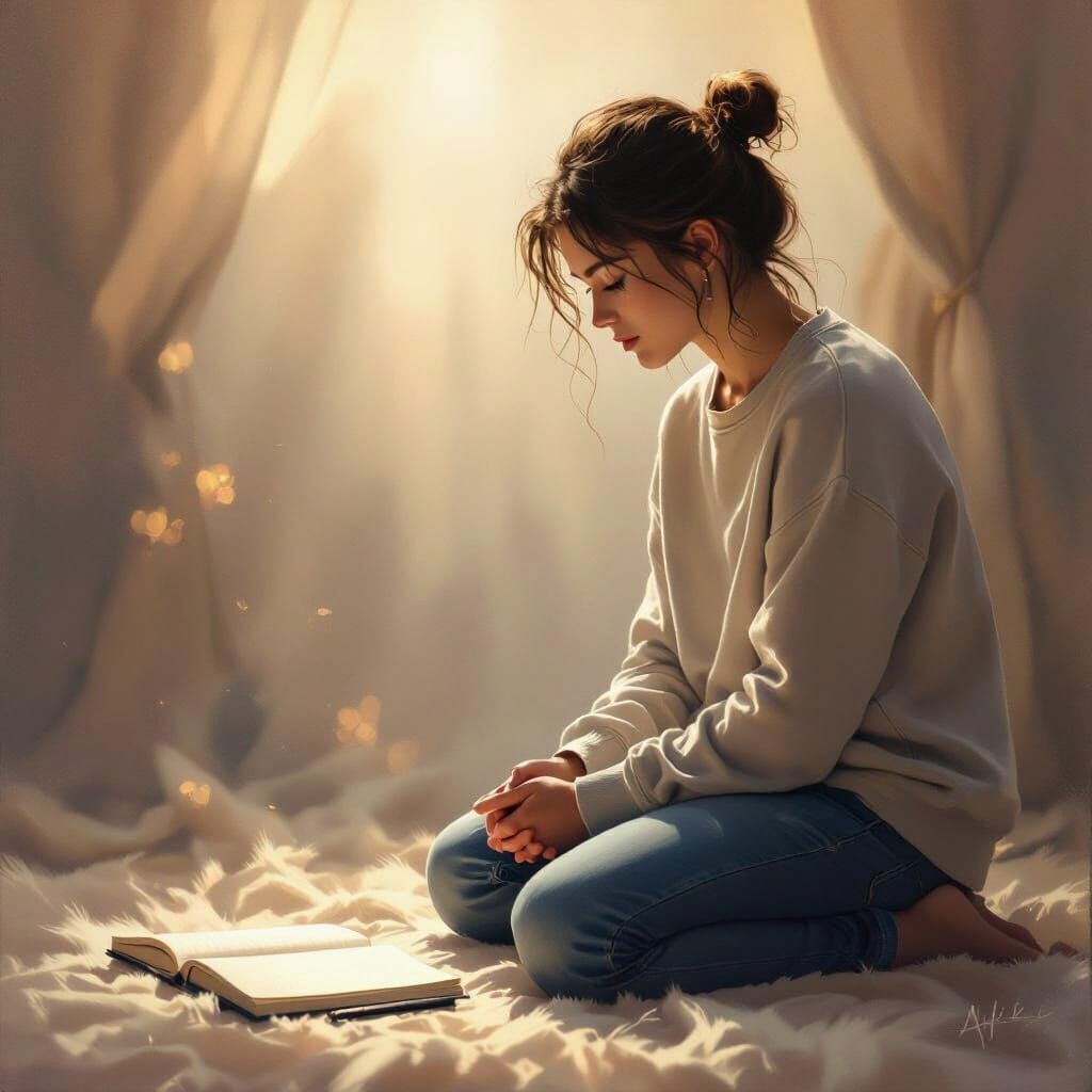 Contemplative Figure with Notebook in Soft Light