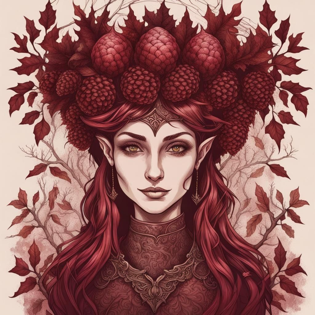 Goth Engraving: Dark Fantasy Autumn Elf Portrait