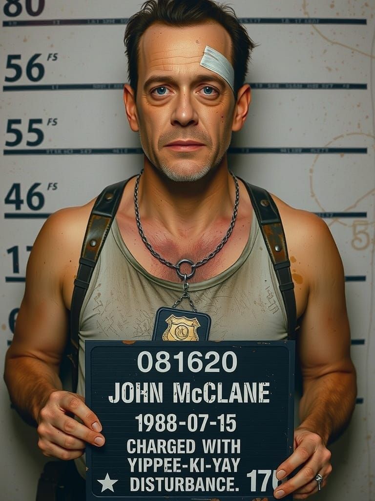 Hyperrealistic Rendering of Weary Man in Police Mugshot