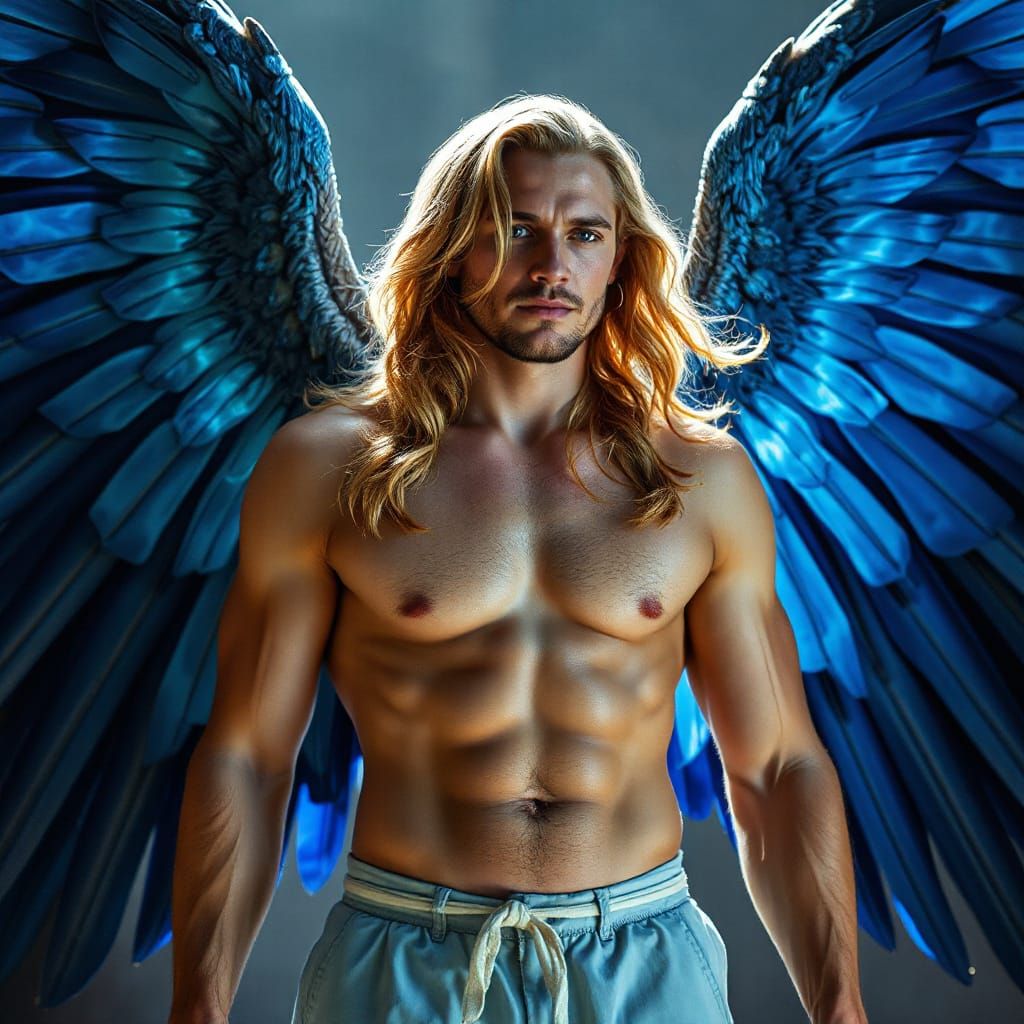 Chiseled Guardian Angel with Majestic Wings