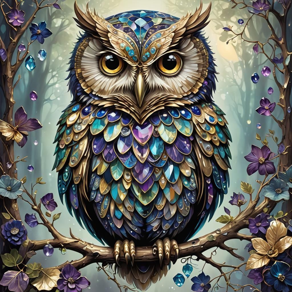 Enchanting Owl with Shimmering Feathers in Fantasy Art