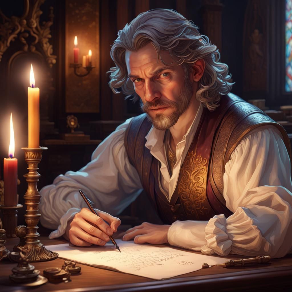 Shakespeare at Desk: Hyperdetailed Portrait