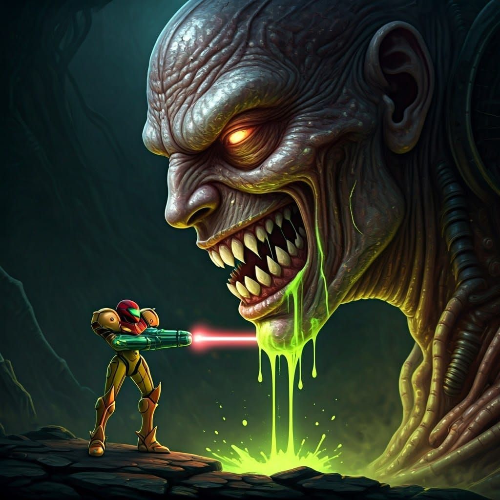 Biomechanical Horror Unleashed: Grotesque Metroid in Dark, N...