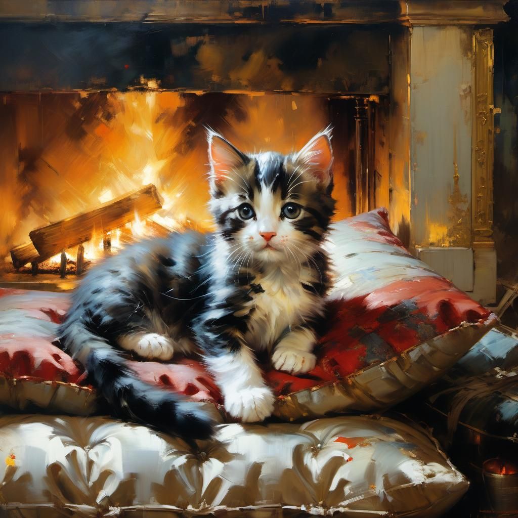Cozy Kitten: Fine Art Painting with Natural Light