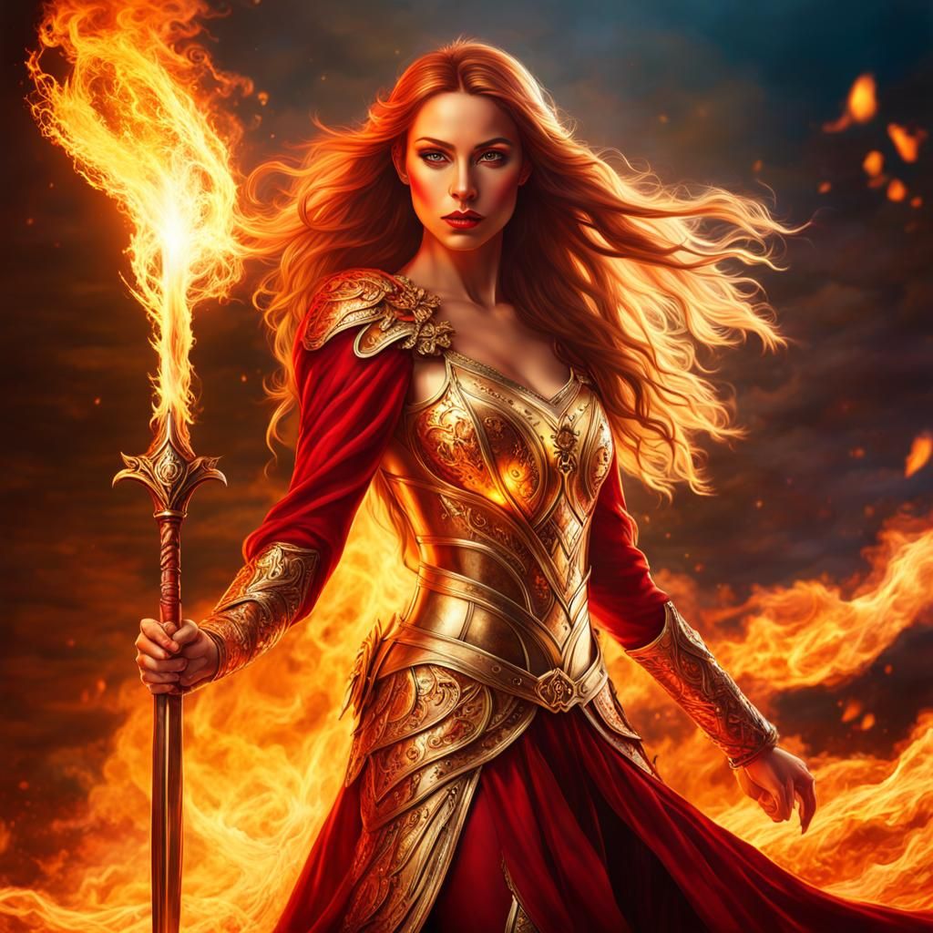 Fiery Fairy Warrior with Flaming Sword