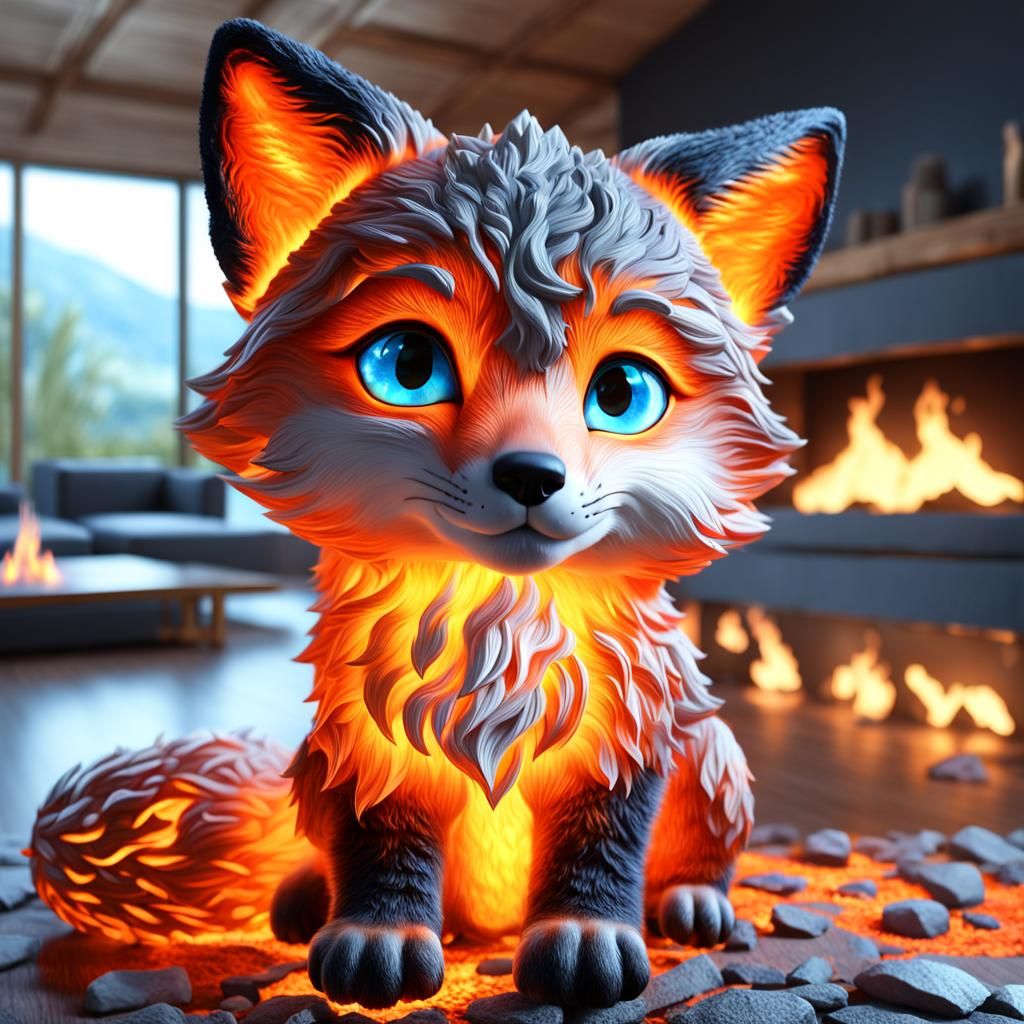 Adorable Lava Fox in Photorealistic CGI
