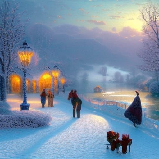 Victorian Winter Still Life with Ice Skaters