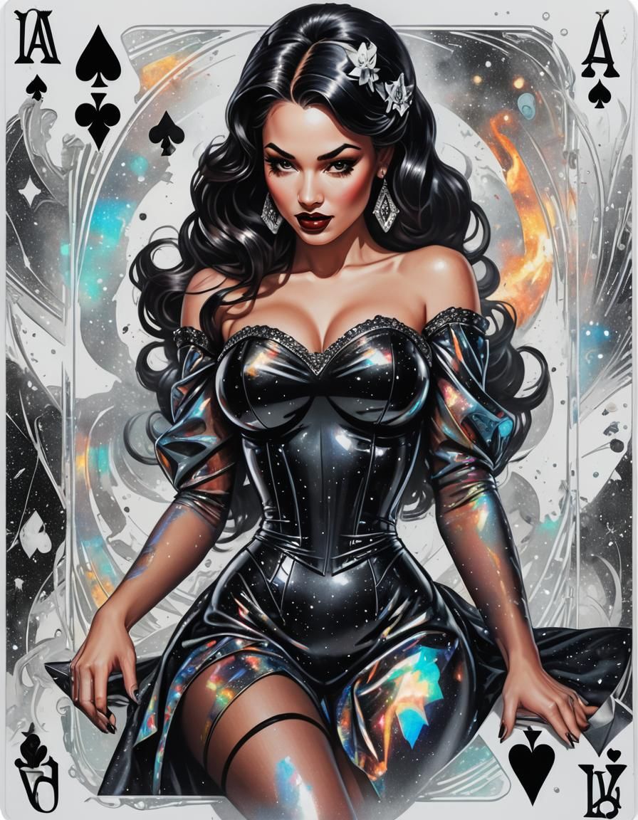 Ace of Spades Pinup Girl: Holographic Cosmic Illustration