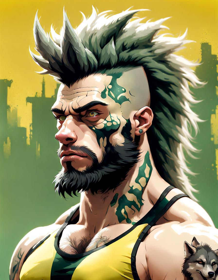 Punk Wolf Bodybuilder: Maximalist Digital Art