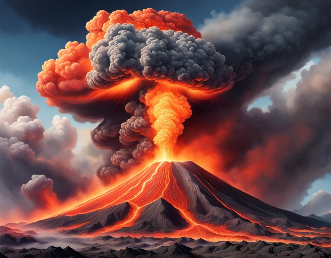 Dramatic Volcano Eruption in Hyperrealistic Splash Art
