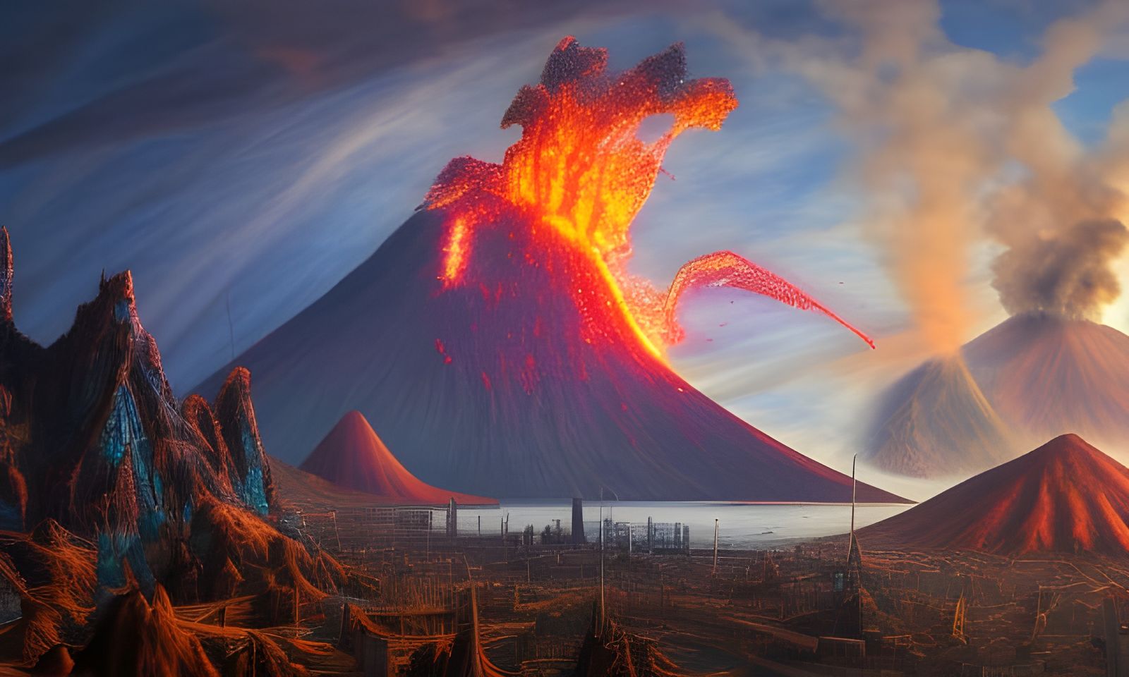 Volcanic Eruption Witnessed: Detailed Matte Painting