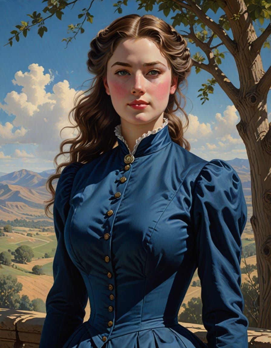 Victorian Beauty in Elegant Blue Attire