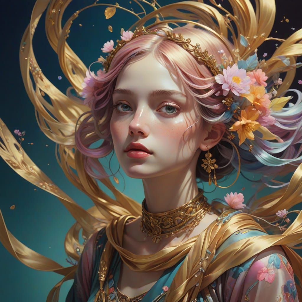 Surreal Dreamscape: Girl with Flowers in Hair
