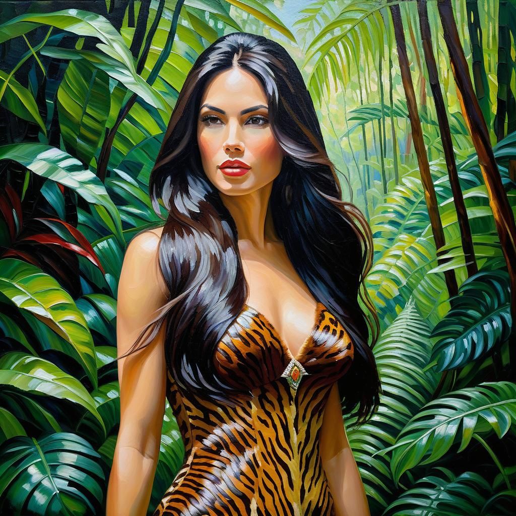 Impressionistic Portrait of Woman in Jungle