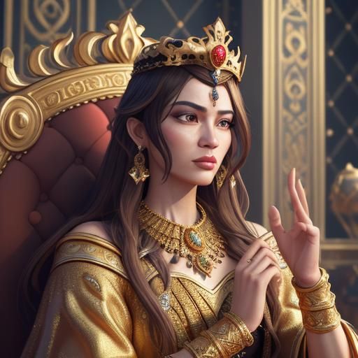 Proud King in Ornate Throne Room: 3D Render
