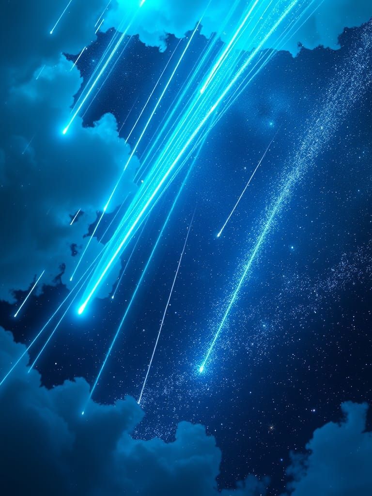 Hyper-Realistic Meteor Shower in Ethereal, Iridescent Hues