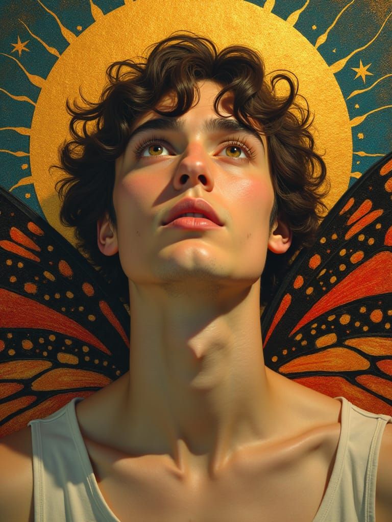 Celestial Man with Butterfly Wings, Klimt Style