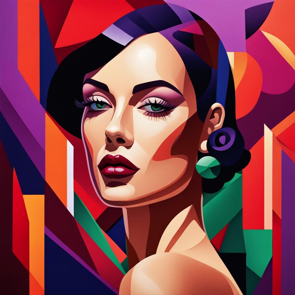 Cubist Portrait of Woman with Green Eyes