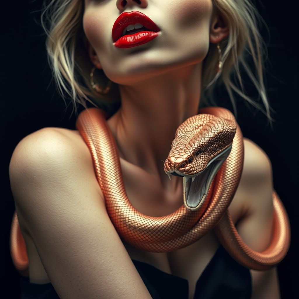 Haute Couture Fashion Portrait with Rose Gold Snake