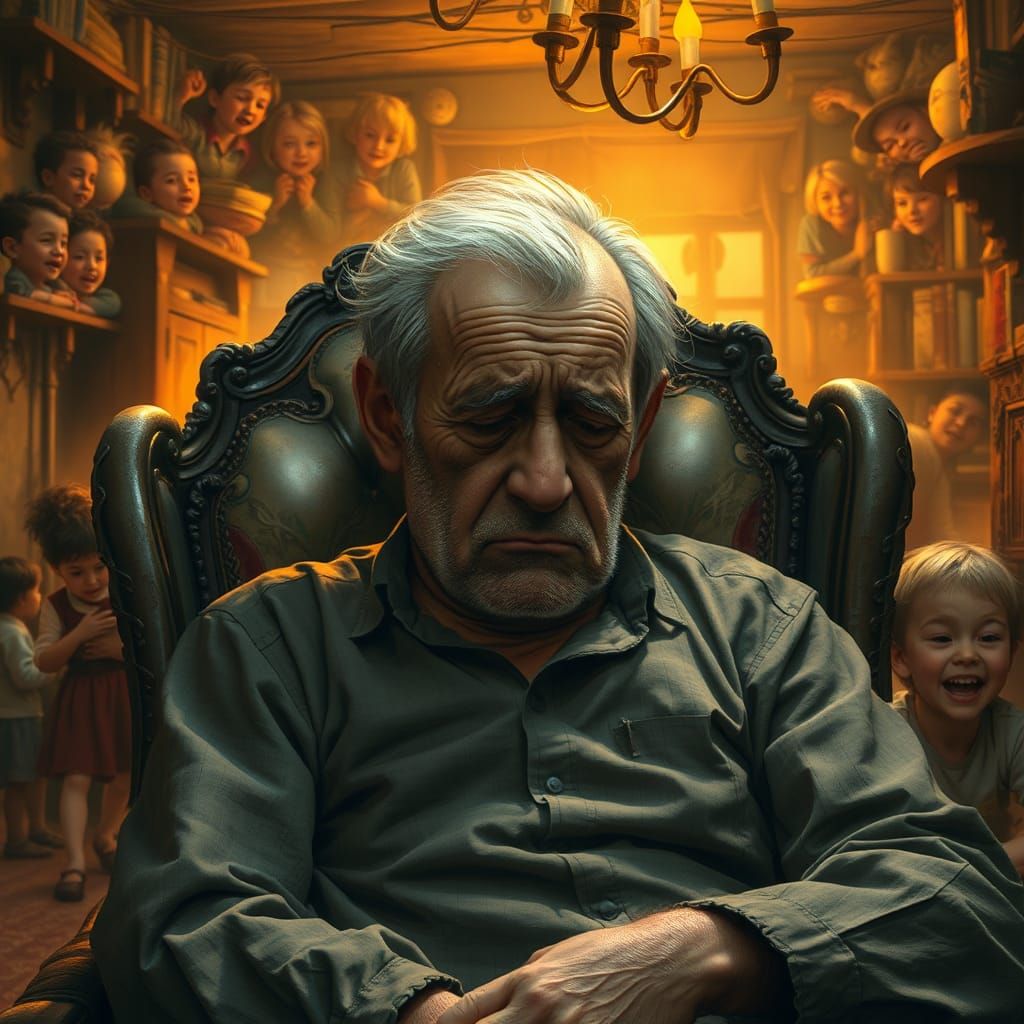 Emotional Father Figure in Ornate Study, Cinematic Art