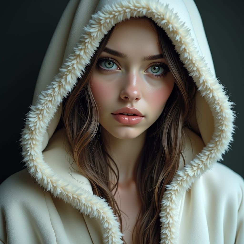 Stunning Woman in Alabaster Cloak: Digital Art
